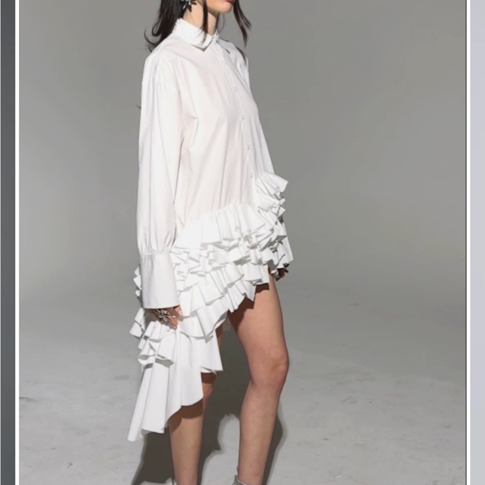 Akira sz M High Low Dress King of a Big Deal Poplin Ruffle Shirt Style Sold Out